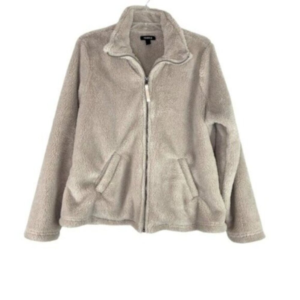 Torrid Fuzzy Taupe Full Zip Faux Sherpa Teddy Jacket - Picture 2 of 6